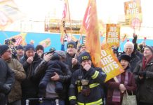 500 angry firefighters lobbied against fire station closures outside the Fire Brigade headquarters in Southwark yesterday