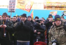 A section of Monday’s lobby of the London Fire Authority when it voted against the cuts and closures