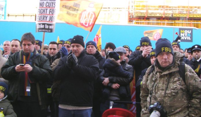 A section of Monday’s lobby of the London Fire Authority when it voted against the cuts and closures