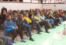 Athens Metro workers at a meeting to discuss the attempts of the government to make their trade union activities illegal