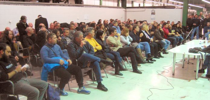 Athens Metro workers at a meeting to discuss the attempts of the government to make their trade union activities illegal