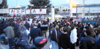 Workers at a mass picket at the Athens Metro depot last Wednesday