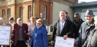 The Wednesday picket outside Lewisham Hospital yesterday midday – determined to keep it open