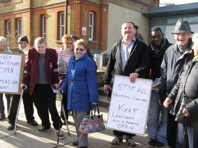 The Wednesday picket outside Lewisham Hospital yesterday midday – determined to keep it open