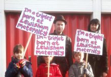 SARAH and BEN NORRIS with their triplets EVE, LOLA and DYLAN took part In the march to defend Lewisham Hospital on November 26