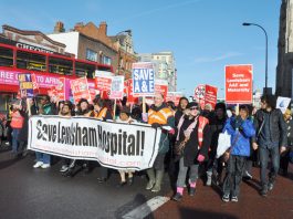 Huge demonstrations have accompanied the closure threat to Lewisham Hospital in south London; pictured: January 26th