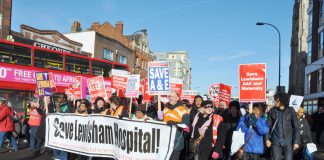 Huge demonstrations have accompanied the closure threat to Lewisham Hospital in south London; pictured: January 26th