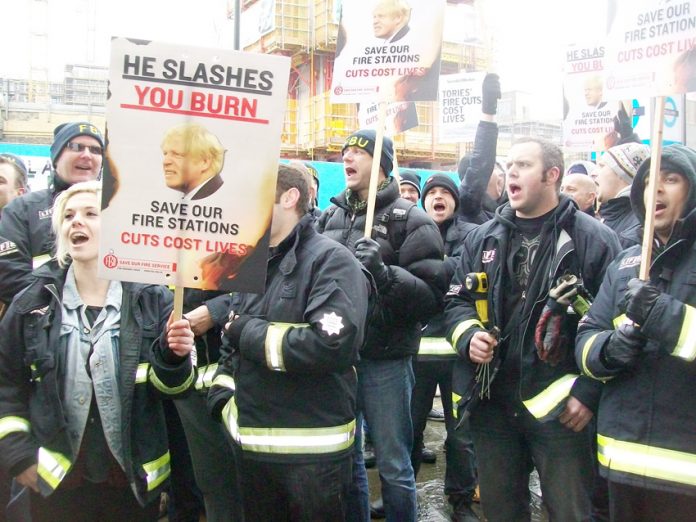 London FBU lobby against slashing jobs and closing fire stations