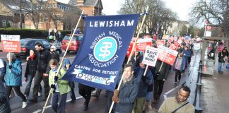 Lewisham BMA on the last big march on January 26 against the plans to close the hospital – their contracts are now under attack by the government