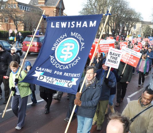 Lewisham BMA on the last big march on January 26 against the plans to close the hospital – their contracts are now under attack by the government