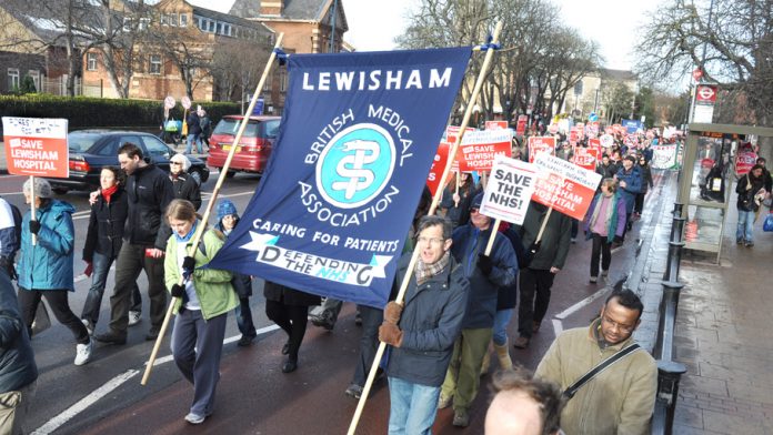 Lewisham BMA on the last big march on January 26 against the plans to close the hospital – their contracts are now under attack by the government