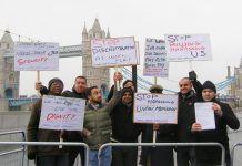 Travel Safe workers lobbied City Hall yesterday against their treatment by STM Security Group UK