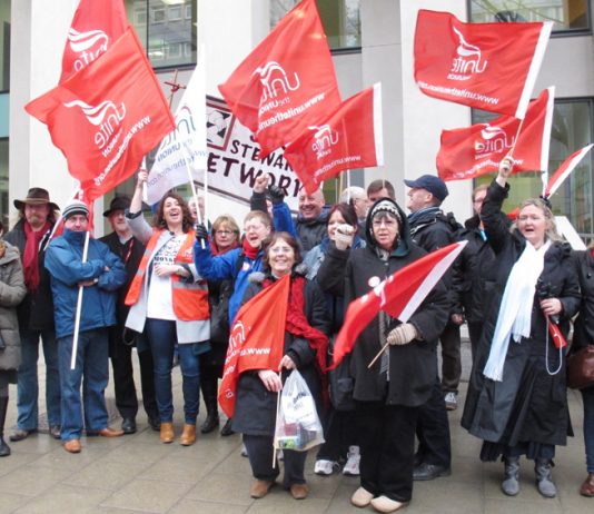 Unite representatives and supporters lobbied Agenda for Change talks at the Unison head office yesterday lunchtime