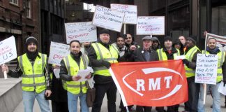 Travel Safe strikers lobbying Transport for London head office yesterday