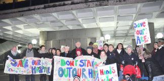 Campaigners fighting to stop the closure of Charing Cross and Hammersmith Hospitals at a lobby of the council last Wednesday