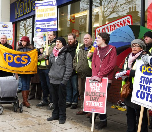 A strong picket line outside the HMRC Tax Office on Prince of Wales Road, Norwich