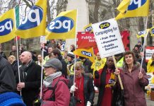 Striking PCS civil servants rally outside the House of Commons last Wednesday denouncing Osborne’s Budget