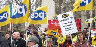 Striking PCS civil servants rally outside the House of Commons last Wednesday denouncing Osborne’s Budget