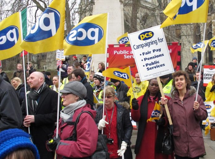 Striking PCS civil servants rally outside the House of Commons last Wednesday denouncing Osborne’s Budget
