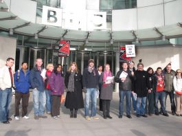 BBC journalists and technicians set to strike Thursday – over job cuts, workloads and harassment NUJ members on the picket line during their strike at the BBC in Great Portland Street last month