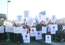 Picket line of parents, teachers and pupils at the Alec Reed Academy in Northolt, during their strike over bullying and harassment