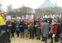 Speaker addressing the rally which took place before the start of the march of students, workers and lecturers