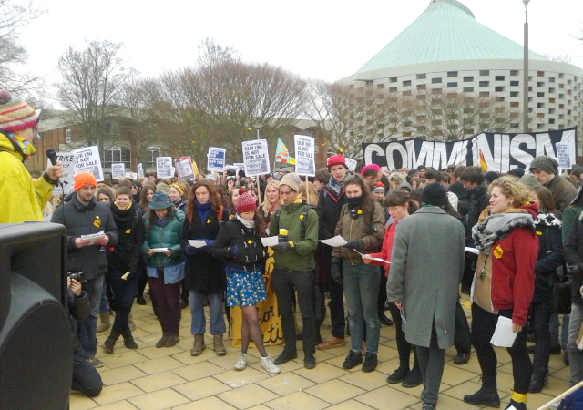 Speaker addressing the rally which took place before the start of the march of students, workers and lecturers