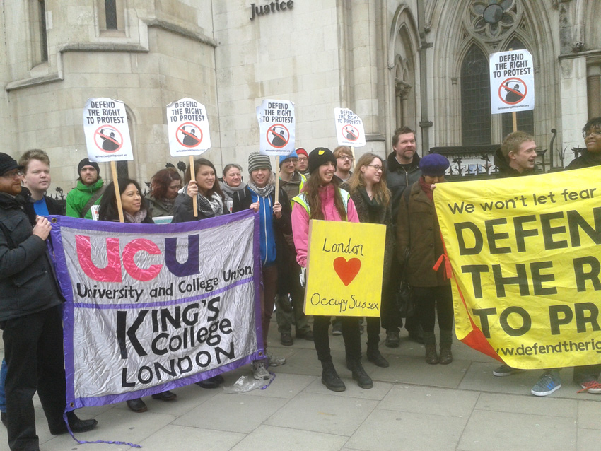 Supporters of the Sussex occupation lobby the Royal Court of Justice