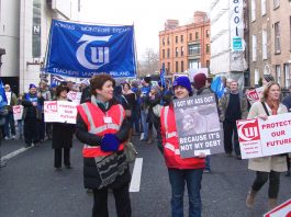 Teachers Union of Ireland delegation on the Dublin demonstration on February 9th