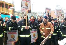 Firefighters lobby the London Fire Authority against cuts and station closures