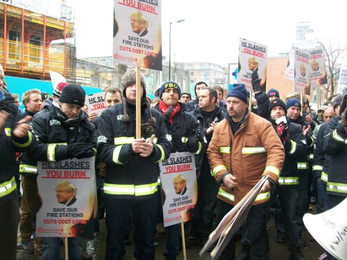Firefighters lobby the London Fire Authority against cuts and station closures