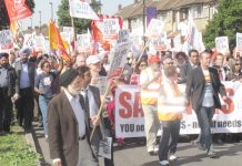 Nationwide, people are taking to the streets to defend their hospitals. Picture shows 10,000-strong march in Ealing last September