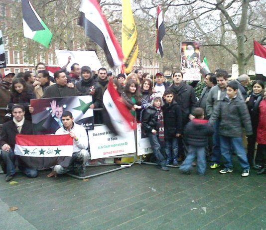 Syrians demonstrate outside the US embassy in London against imperialist support for the terrorists in Syria