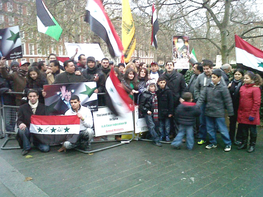 Syrians demonstrate outside the US embassy in London against imperialist support for the terrorists in Syria