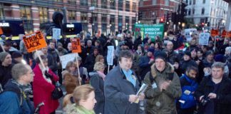 Balfour Beatty electricians early morning rally outside a site in Farringdon in their campaign against wage cuts and blacklisting