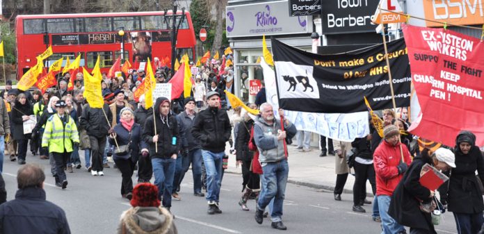 North East London Council of Action demonstration in Enfield on February 2nd demanding that Chase Farm Hospital be kept open