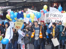 Demonstration in Haringey against forcing Academy status onto community schools in January last year