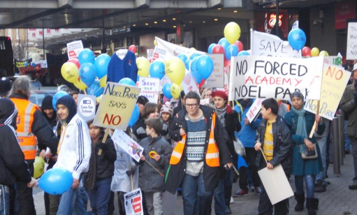 Demonstration in Haringey against forcing Academy status onto community schools in January last year