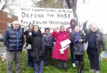 West London Council of Action picketing yesterday morning to keep Ealing Hospital open