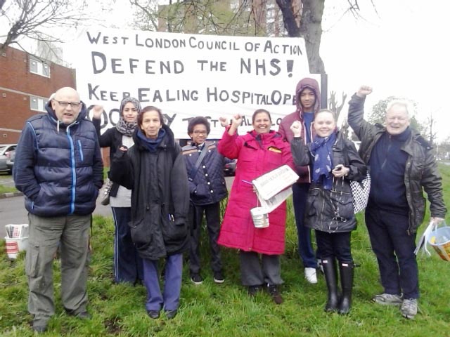 West London Council of Action picketing yesterday morning to keep Ealing Hospital open