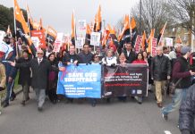 Lead banner on Saturday’s 10,000 strong march to defend Ealing, Charing Cross, Hammersmith and Central Middlesex hospitals