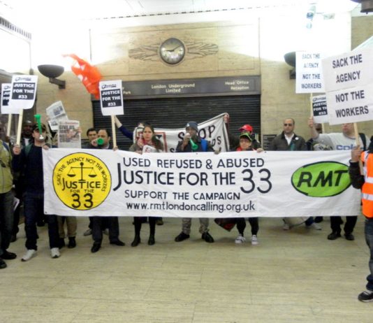 RMT members picket Transport for London demanding permanent employment