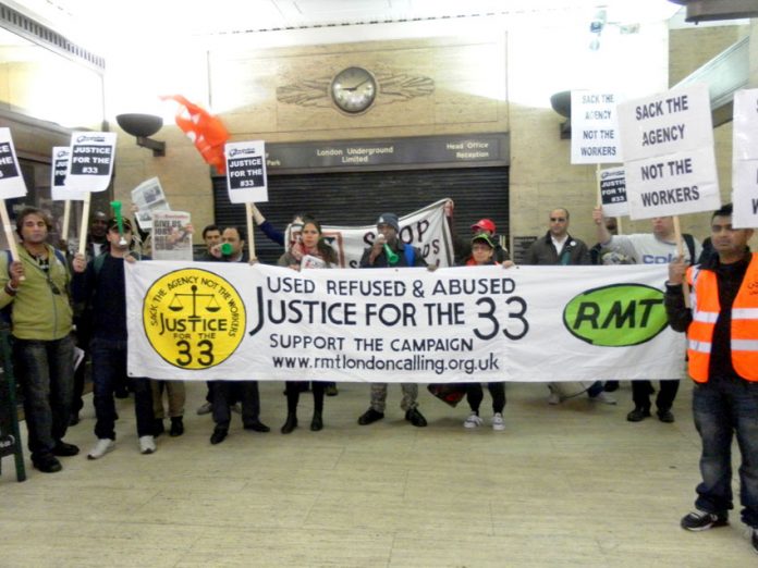 RMT members picket Transport for London demanding permanent employment