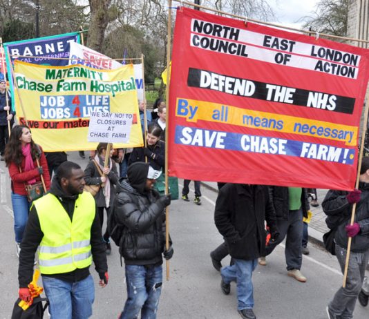 North East London Council of Action demonstration in Enfield to stop the closure of Chase Farm Hospital by any means necessary
