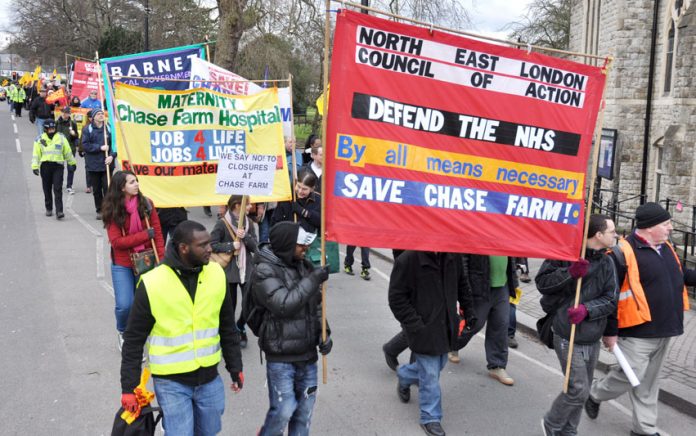 North East London Council of Action demonstration in Enfield to stop the closure of Chase Farm Hospital by any means necessary