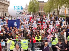 Rally in Whitehall at the end of Saturday’s Defend the NHS march