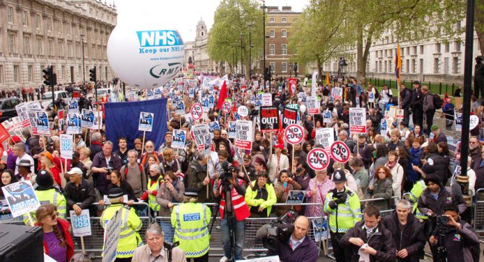 Rally in Whitehall at the end of Saturday’s Defend the NHS march