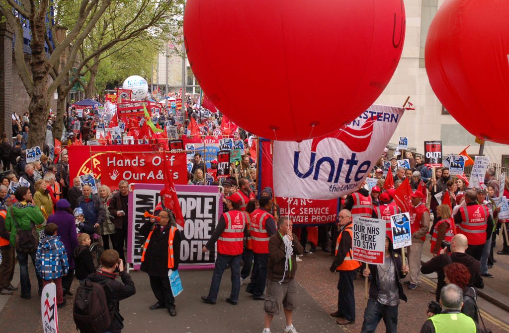 Unite banner at the head of the London NHS march last Saturday