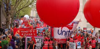 Unite banner at the head of the London NHS march last Saturday