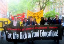 Students from ULU and their supporters marching to show their determination to defend their union